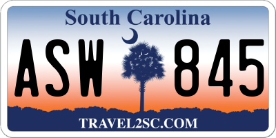 SC license plate ASW845