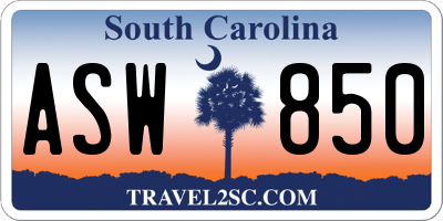 SC license plate ASW850