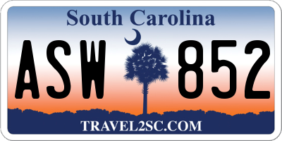 SC license plate ASW852