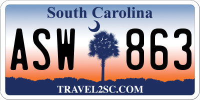 SC license plate ASW863