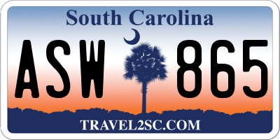 SC license plate ASW865