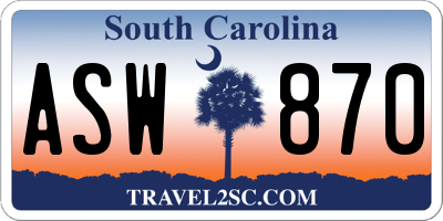 SC license plate ASW870