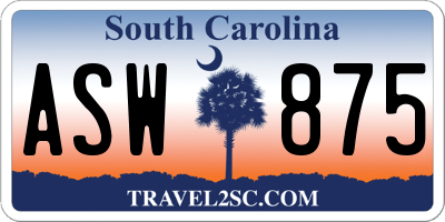 SC license plate ASW875