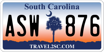 SC license plate ASW876