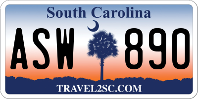 SC license plate ASW890