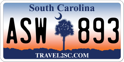 SC license plate ASW893