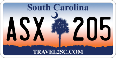 SC license plate ASX205