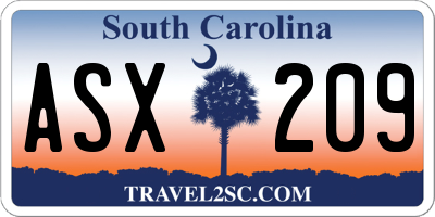 SC license plate ASX209