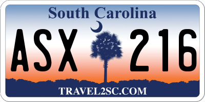 SC license plate ASX216
