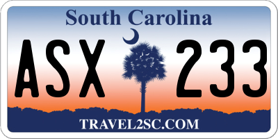 SC license plate ASX233