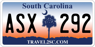 SC license plate ASX292