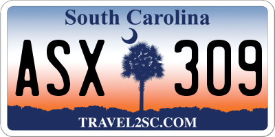 SC license plate ASX309