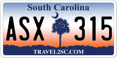 SC license plate ASX315