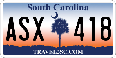 SC license plate ASX418