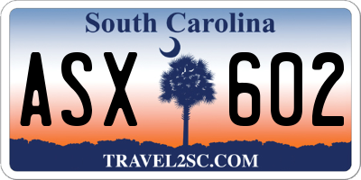 SC license plate ASX602