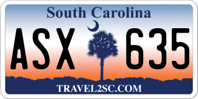 SC license plate ASX635