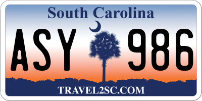 SC license plate ASY986