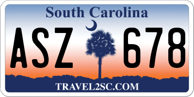 SC license plate ASZ678