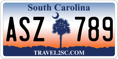 SC license plate ASZ789