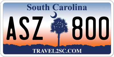 SC license plate ASZ800