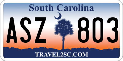 SC license plate ASZ803