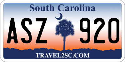 SC license plate ASZ920