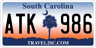 SC license plate ATK986
