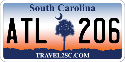 SC license plate ATL206