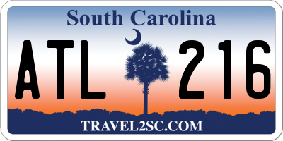 SC license plate ATL216