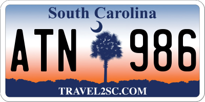 SC license plate ATN986