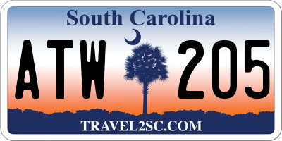SC license plate ATW205