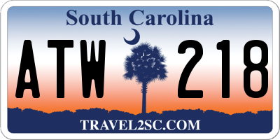 SC license plate ATW218