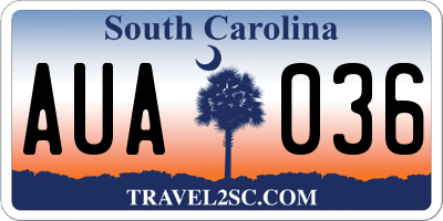SC license plate AUA036