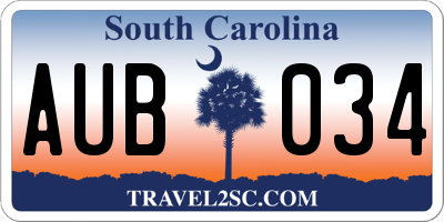 SC license plate AUB034