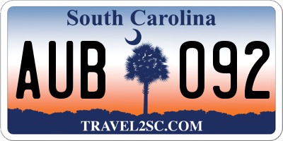 SC license plate AUB092