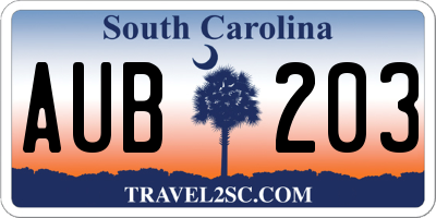 SC license plate AUB203