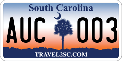 SC license plate AUC003