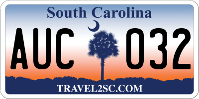 SC license plate AUC032