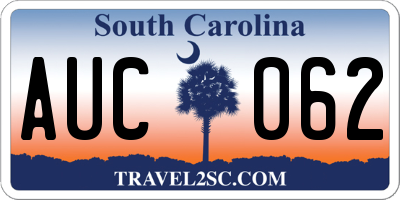 SC license plate AUC062