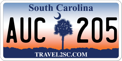 SC license plate AUC205