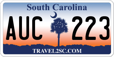 SC license plate AUC223