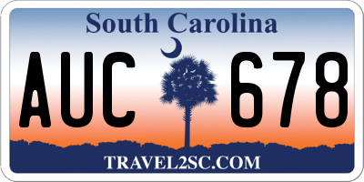 SC license plate AUC678