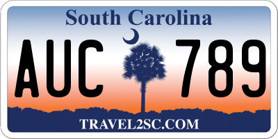 SC license plate AUC789