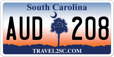 SC license plate AUD208