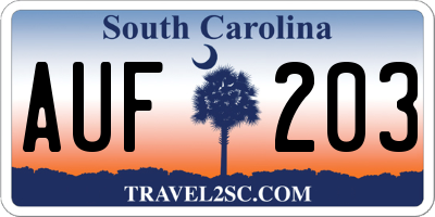 SC license plate AUF203