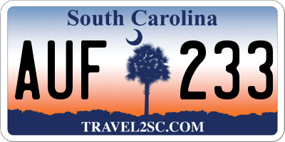 SC license plate AUF233