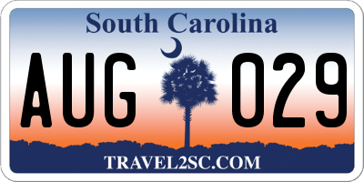 SC license plate AUG029