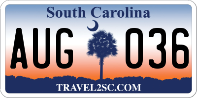 SC license plate AUG036