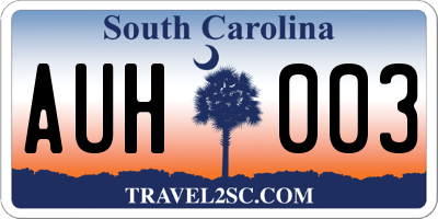 SC license plate AUH003