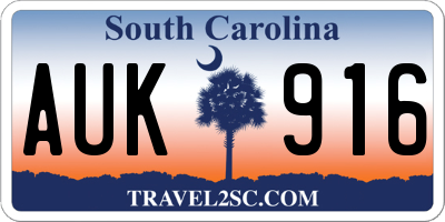 SC license plate AUK916
